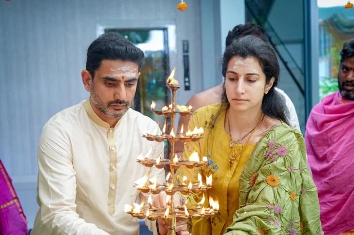 Minister Nara Lokesh, Wife Nara Brahmani Perform Special Rudrabhishek in Hyderabad