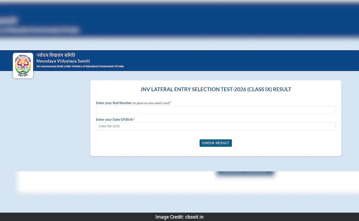 Jawahar Navodaya Vidyalaya Class 9 Result Out For Lateral Entry, Check Scores Here