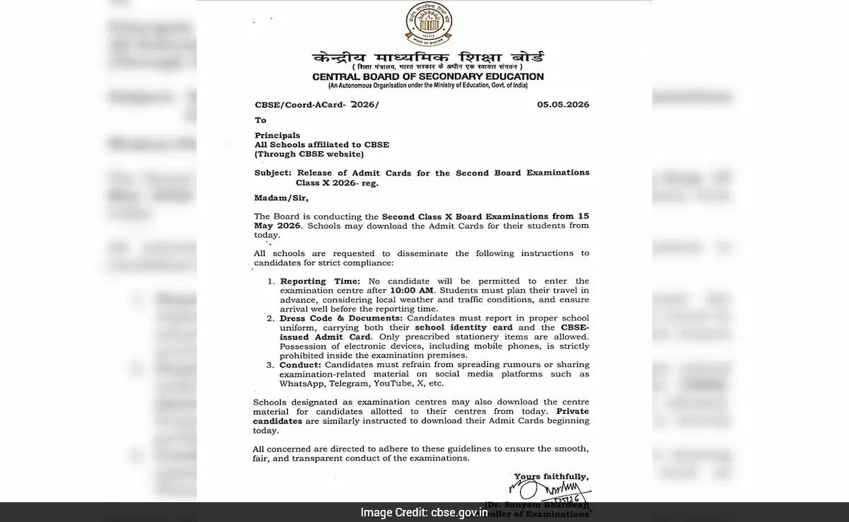 CBSE Class 10 Second Phase Admit Card 2026 Out; Check How To Download