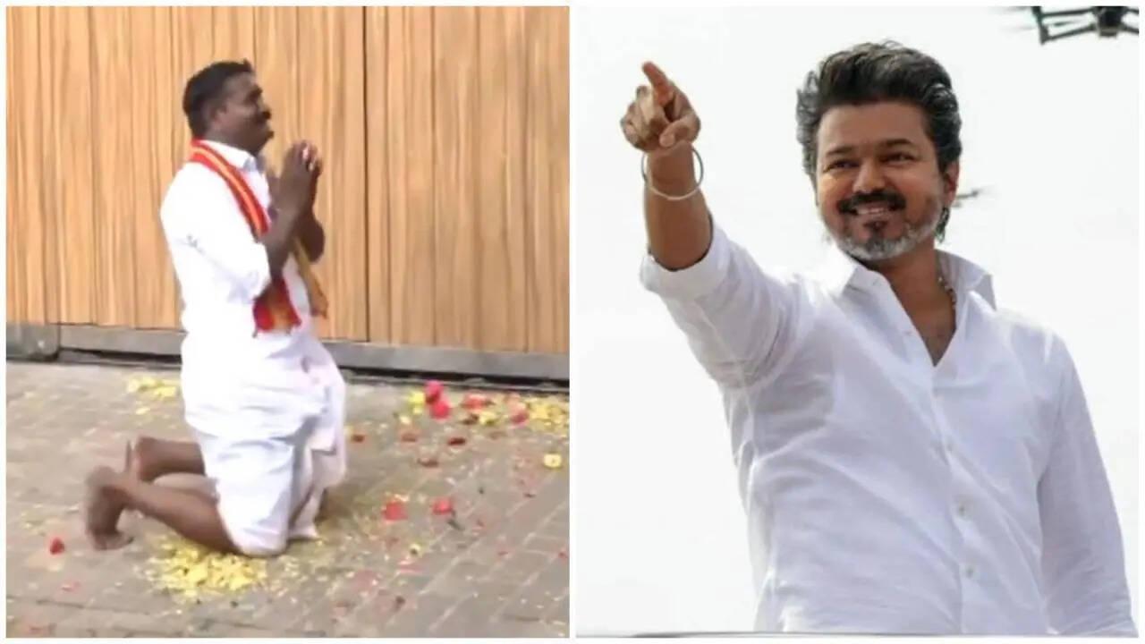 Emotional Vijay's fan offers prayers outside his residence