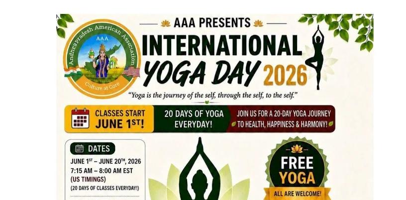 AAA Announces Grand International Yoga Day 2026 Celebrations in USA