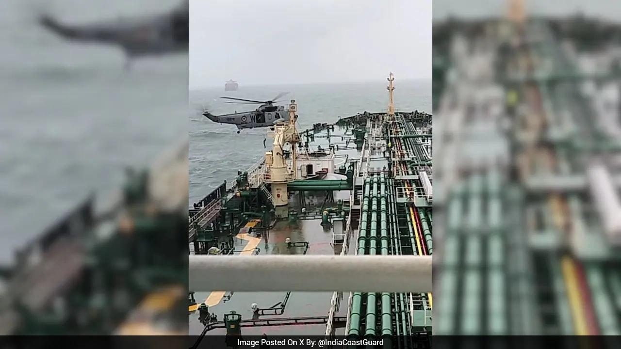 Navy Chopper Rescues Injured Seafarer From Oil Tanker Off Mumbai Coast