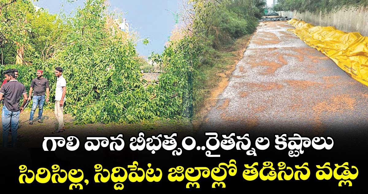 గాలి వాన బీభత్సం..రైతన్నల కష్టాలు.. సిరిసిల్ల, సిద్దిపేట జిల్లాల్లో తడిసిన వడ్లు