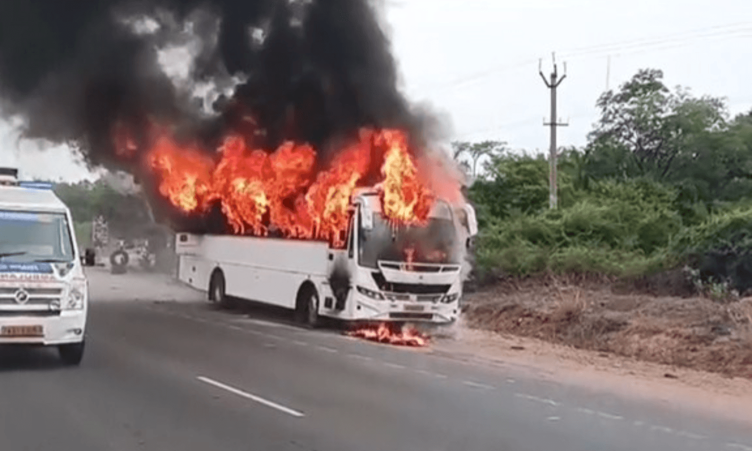 Private Bus Catches Fire Near Tada in Tirupati District, Passengers Escape Unhurt