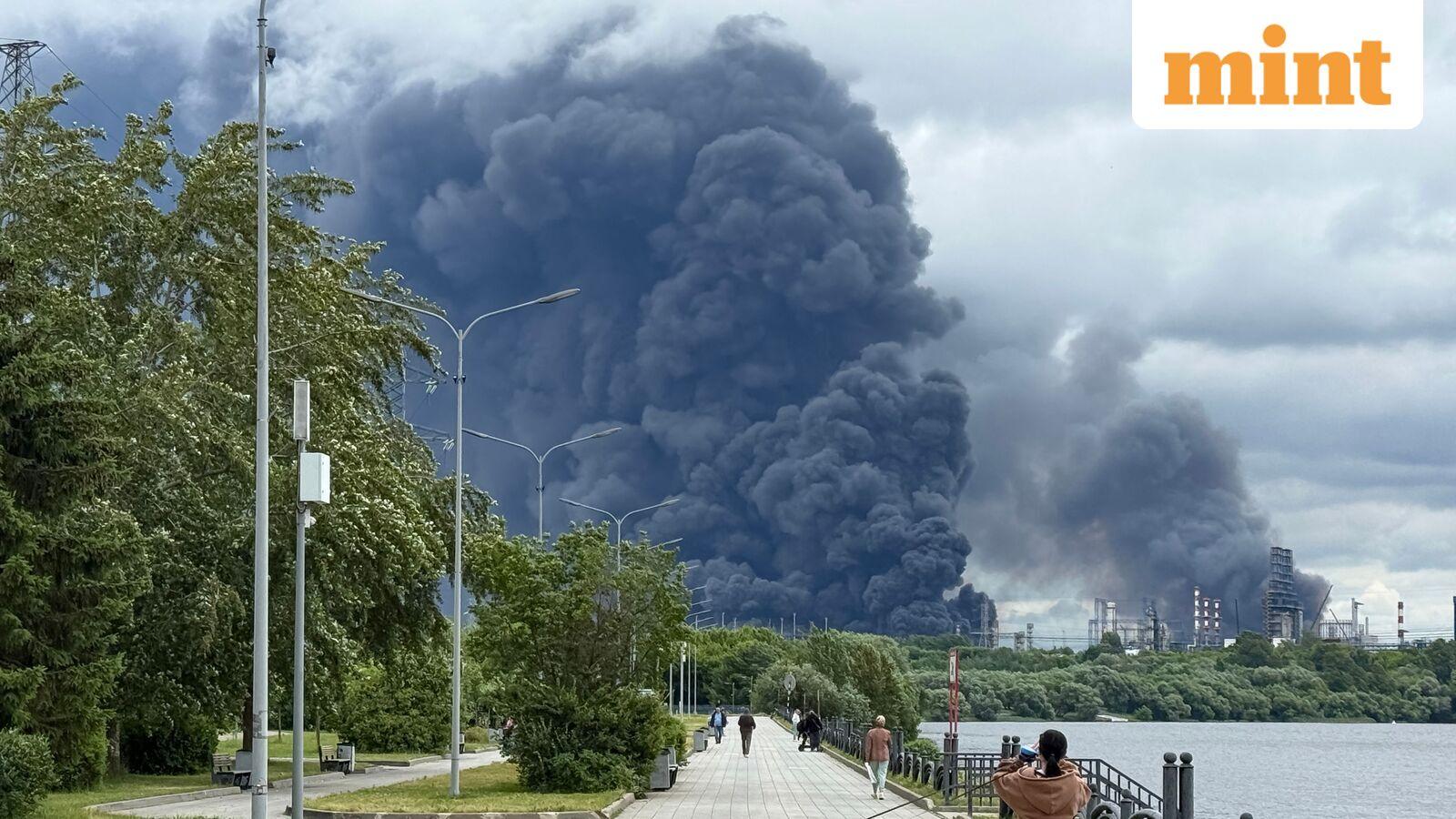 Ukraine launches largest drone attack in years, sets Moscow oil refinery on fire | Watch
